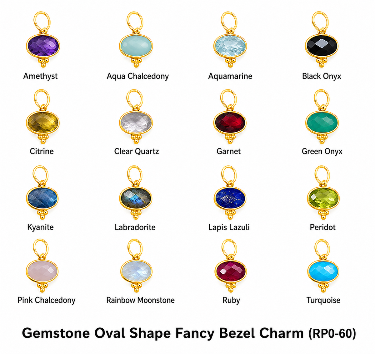 Gemstone Oval Shape Fancy Bezel Charm (RP0-60)
