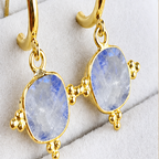 Gemstone Crescent Wire Wrapped Stud Earing