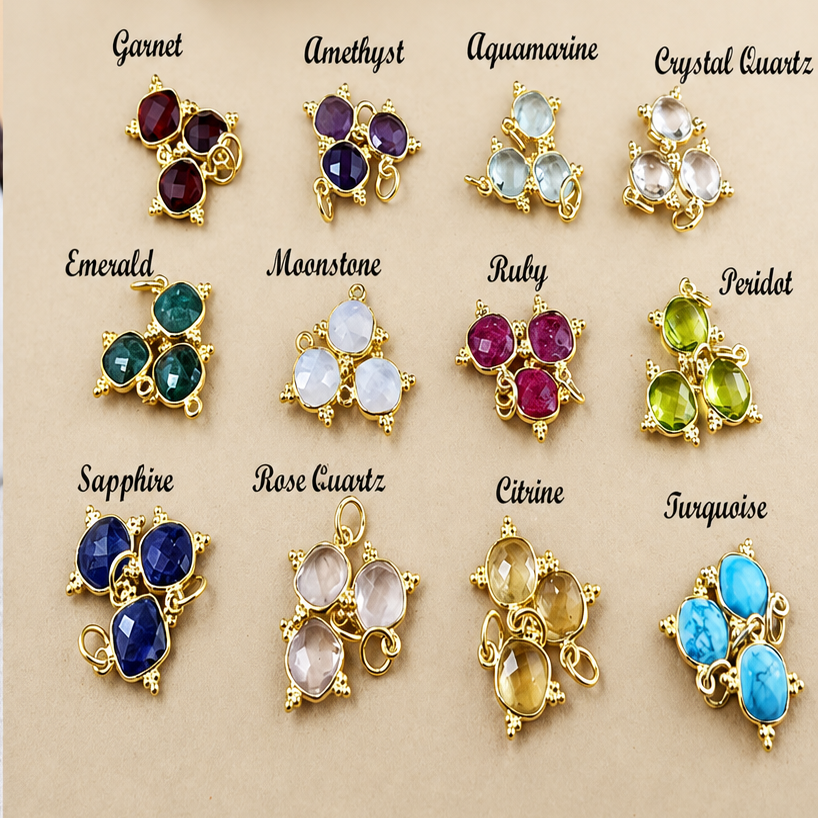 Gemstone Crescent Wire Wrapped Stud Earing