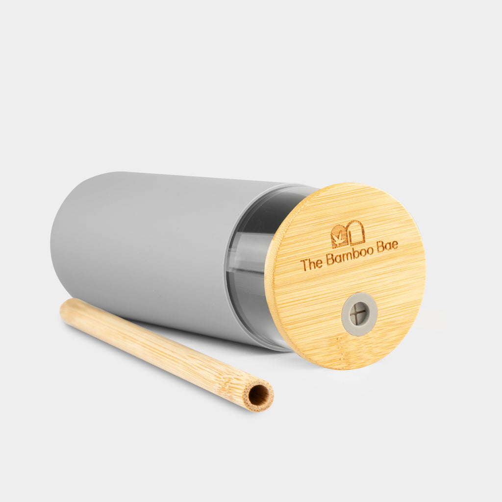 Glass Sipper with Bamboo Lid & Straw – Tumbler with Sleeve - The Bamboo Bae