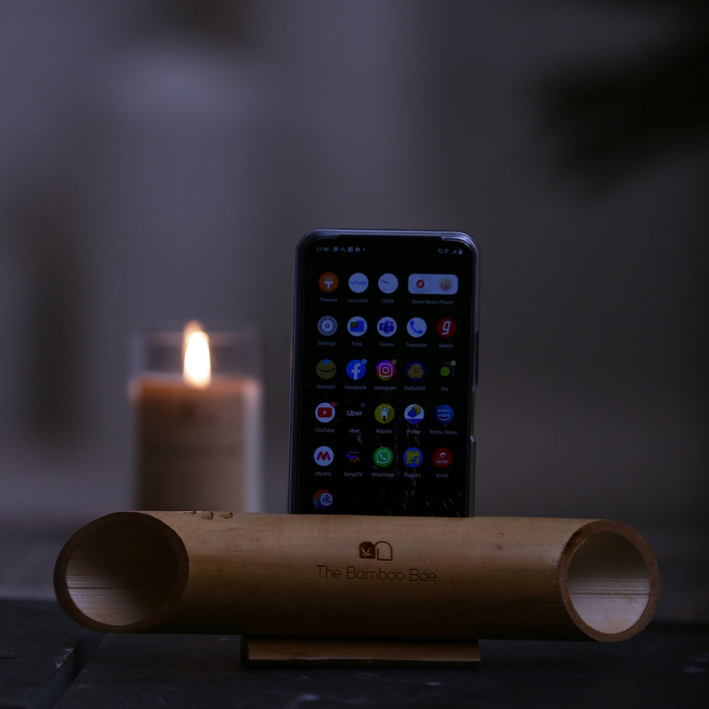 Natural Bamboo Sound Amplifier – Passive Acoustic Phone Speaker Stand | Handcrafted Bamboo Audio Booster with Carved Design | No Power, No Wires