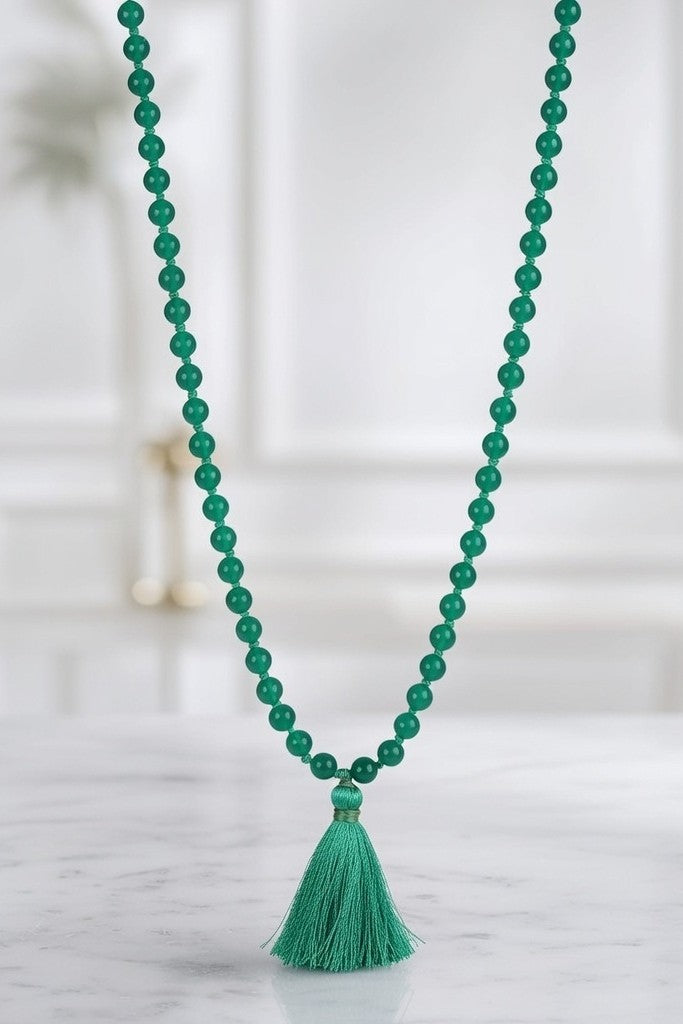 Emerald Green Glass Bead Mala Necklace