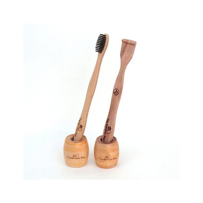 Bamboo Toothbrush and Tongue Cleaner with 2 Holders Combo | Oral Care Kit