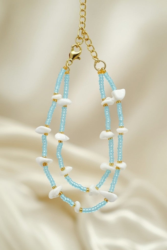 18K Gold Plated Turquoise Blue Glass Bead Necklace