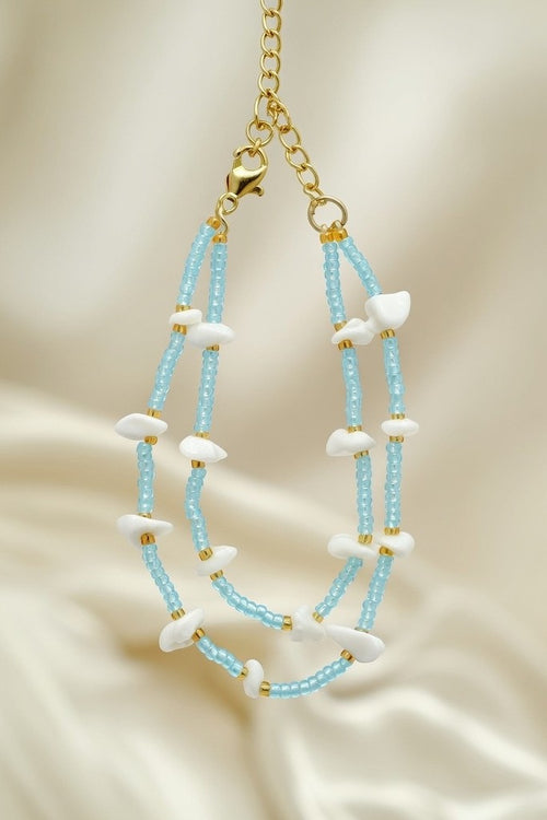 18K Gold Plated Turquoise Blue Glass Bead Necklace