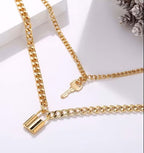 Trendy lock and key double layer neck chain