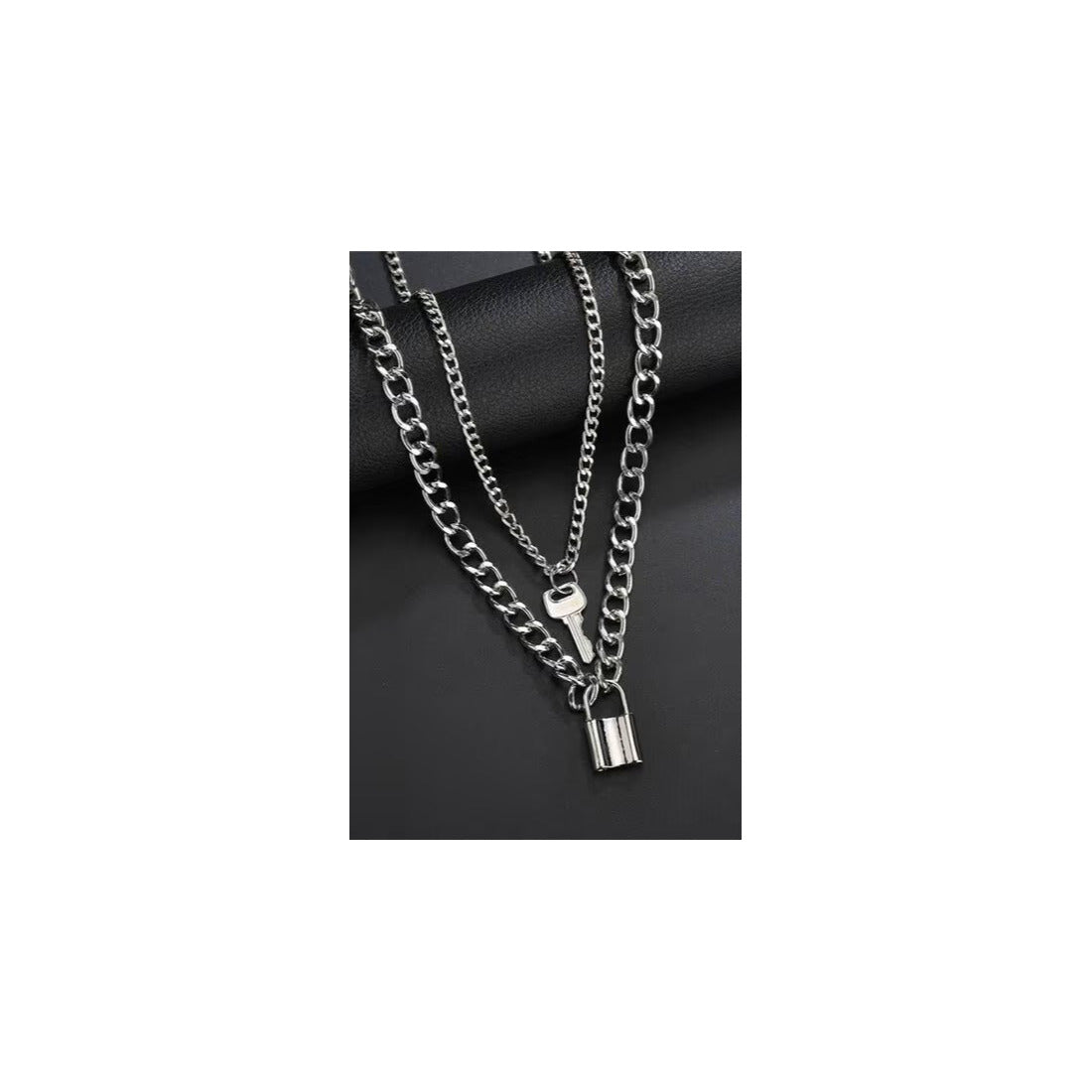 Trendy lock and key double layer neck chain