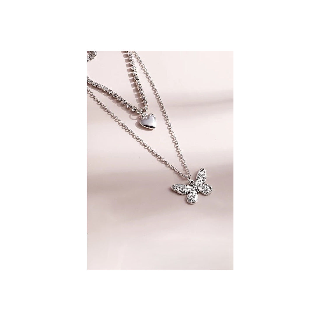 Classy double layer heart& butterfly  charming  necklace