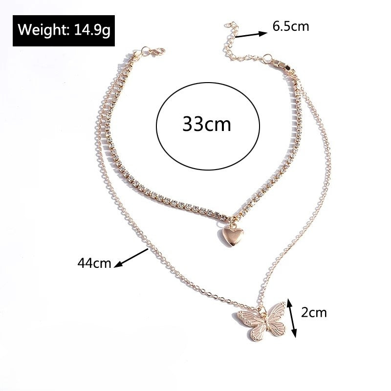 Classy double layer heart& butterfly  charming  necklace