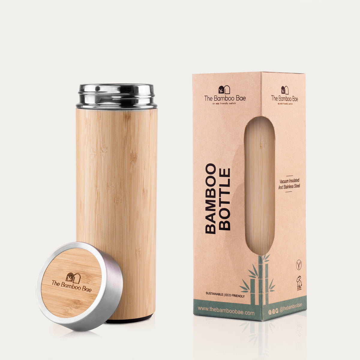Bamboo Water Bottle with Stainless Steel Flask & Tea Strainer | Double Wall Vacuum Insulated Hot & Cold Bottle (500ml) | Leak-Proof Eco-Friendly Bamboo Bottle for Daily Hydration