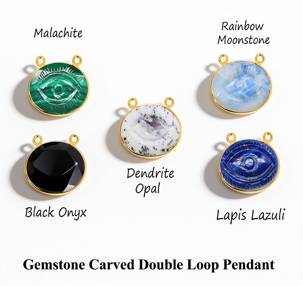 Gemstone Carved Double Loop Pendant