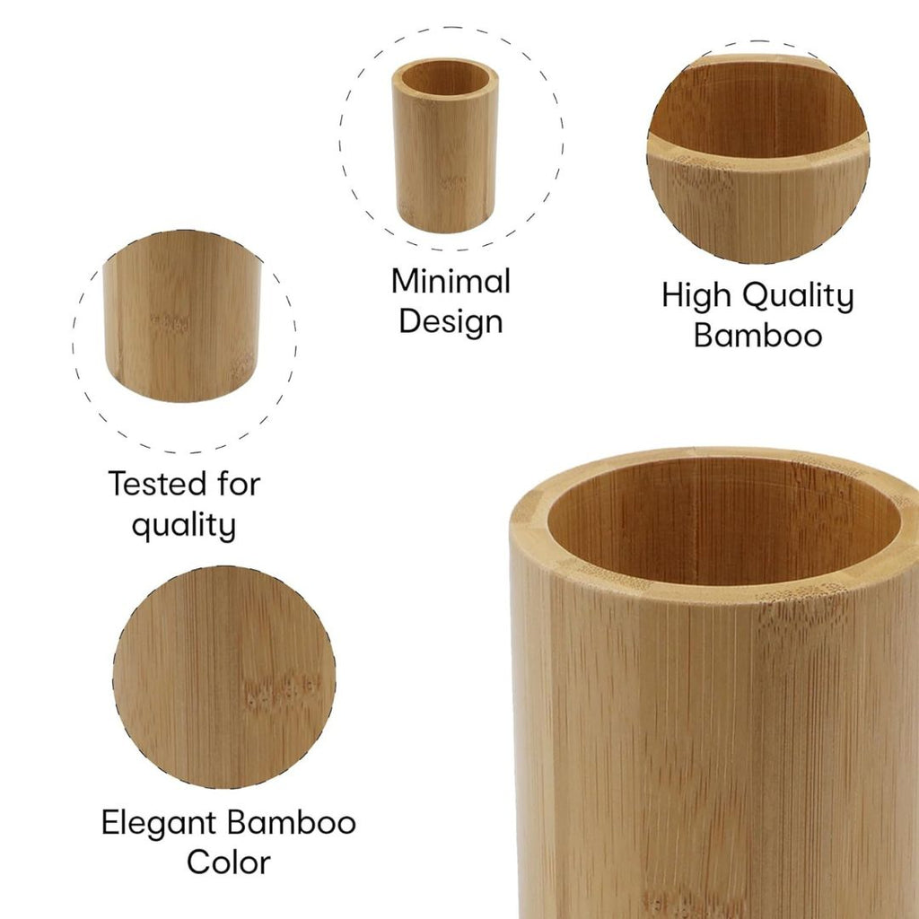 Bamboo Toothbrush Holder Stand – Multipurpose Round Stand - The Bamboo Bae