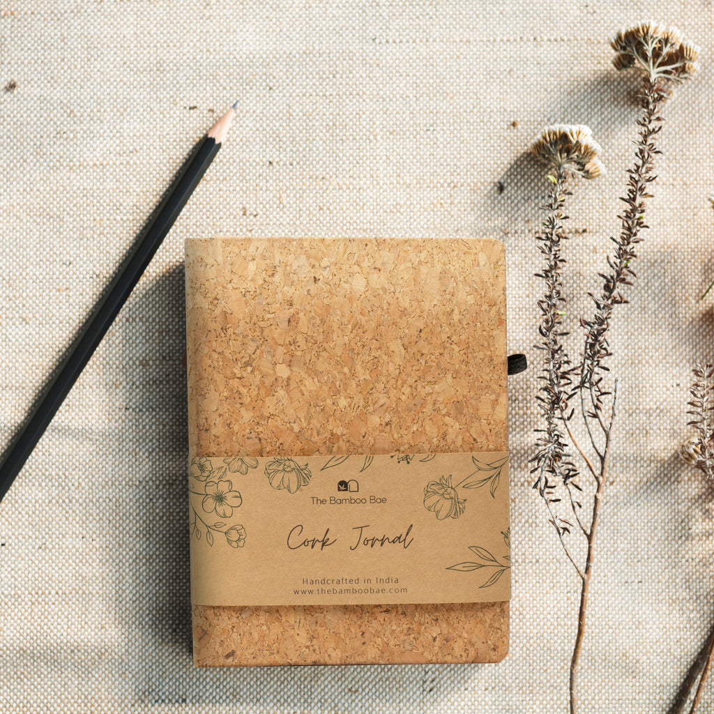 Eco-Friendly Cork Diary – A5 Hardbound Journal with 160 Pages (90 GSM) | Natural Cork Cover, Pen Holder, Elastic Closure & Bookmark | Sustainable Notebook for Work, Study & Gifting
