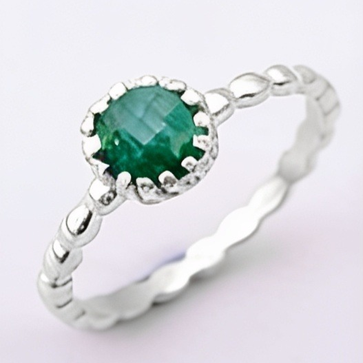 Round Gemstone Sterling Silver Ring