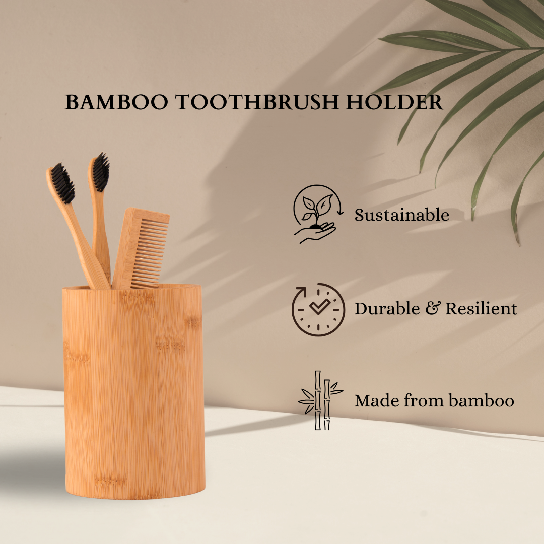 Bamboo Toothbrush Holder Stand – Multipurpose Round Stand - The Bamboo Bae