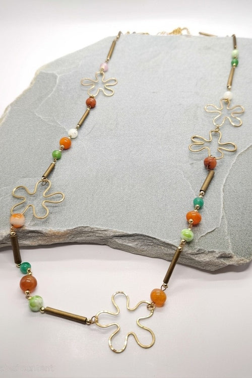 18K Gold Plated Boho Floral Agate Necklace
