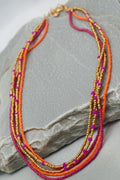Multi-Layer Magenta Orange Glass Seed Bead Necklace