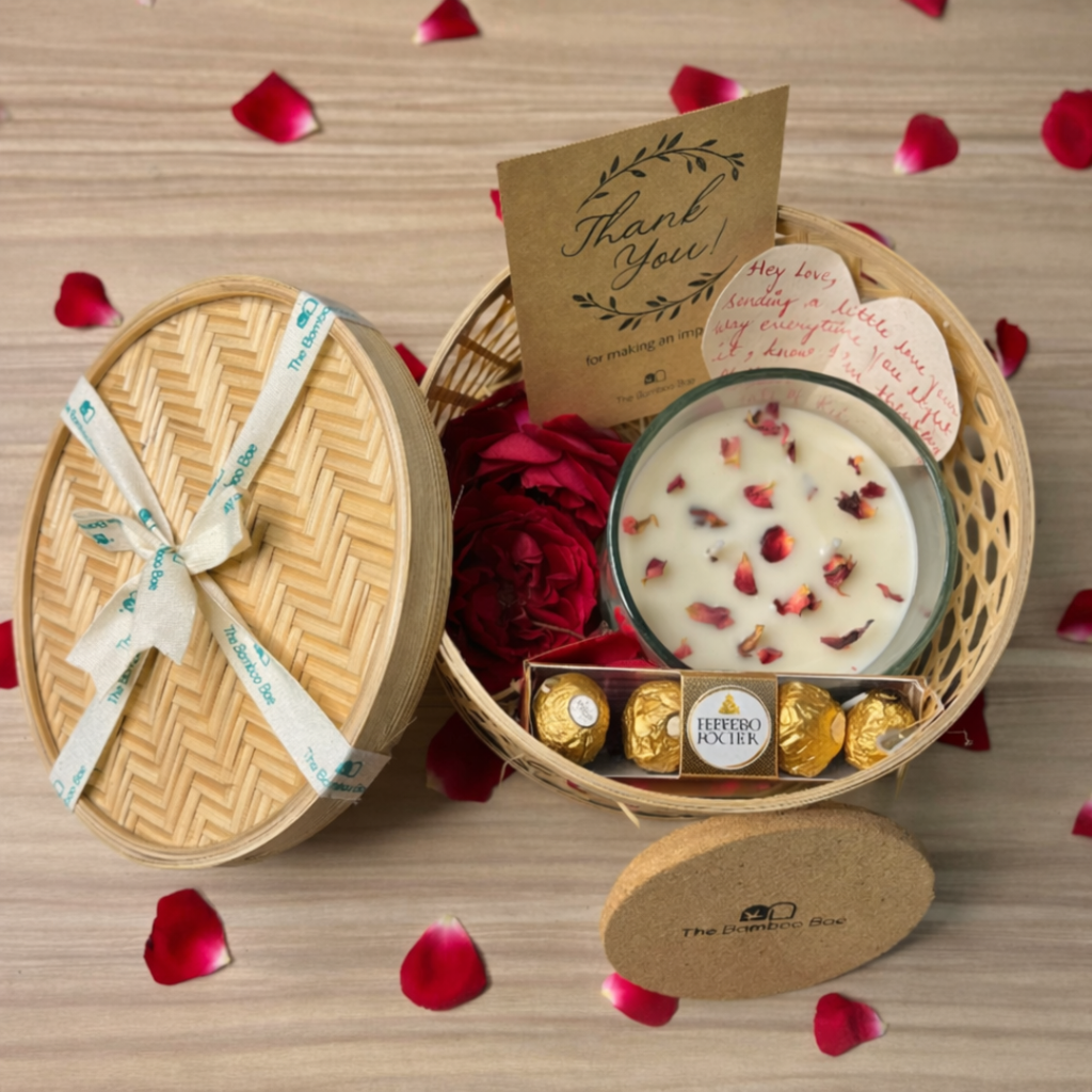 Valentine Special Box | Bamboo Gift Box with Cork Lid Candle & Love Note