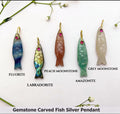 Gemstone Carved Fish Silver Pendant