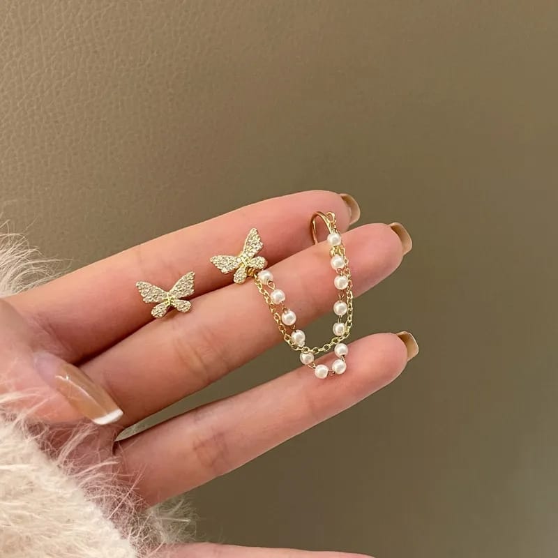 Butterfly pearl earrings for women
