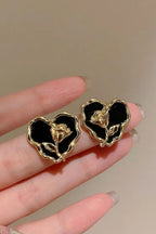 Anti tarnish Earrings Heart and Flower Combination