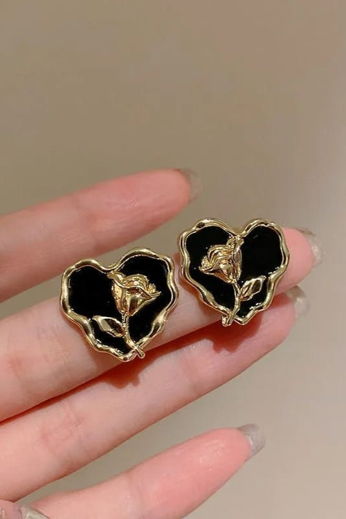 Anti tarnish Earrings Heart and Flower Combination