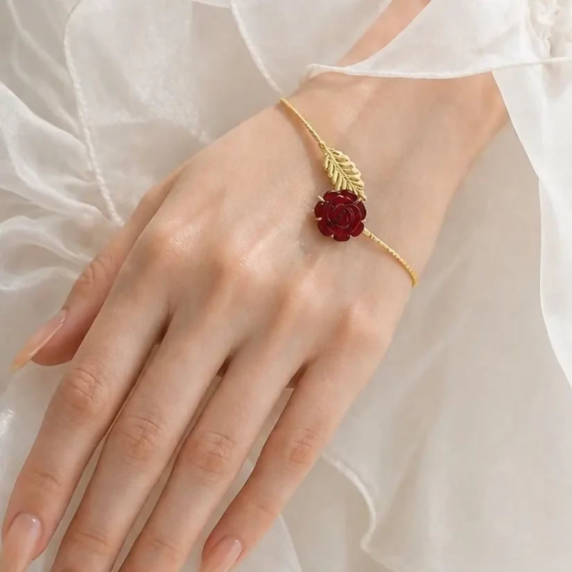 Red Rose Leaf Bracelet