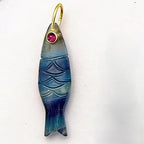 Gemstone Carved Fish Silver Pendant