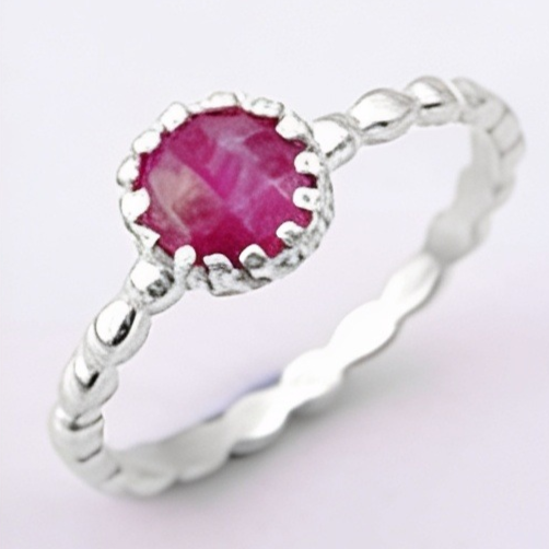 Round Gemstone Sterling Silver Ring