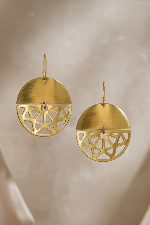 18K Gold Plated Brass Half-Moon Cutout Drop Earrings