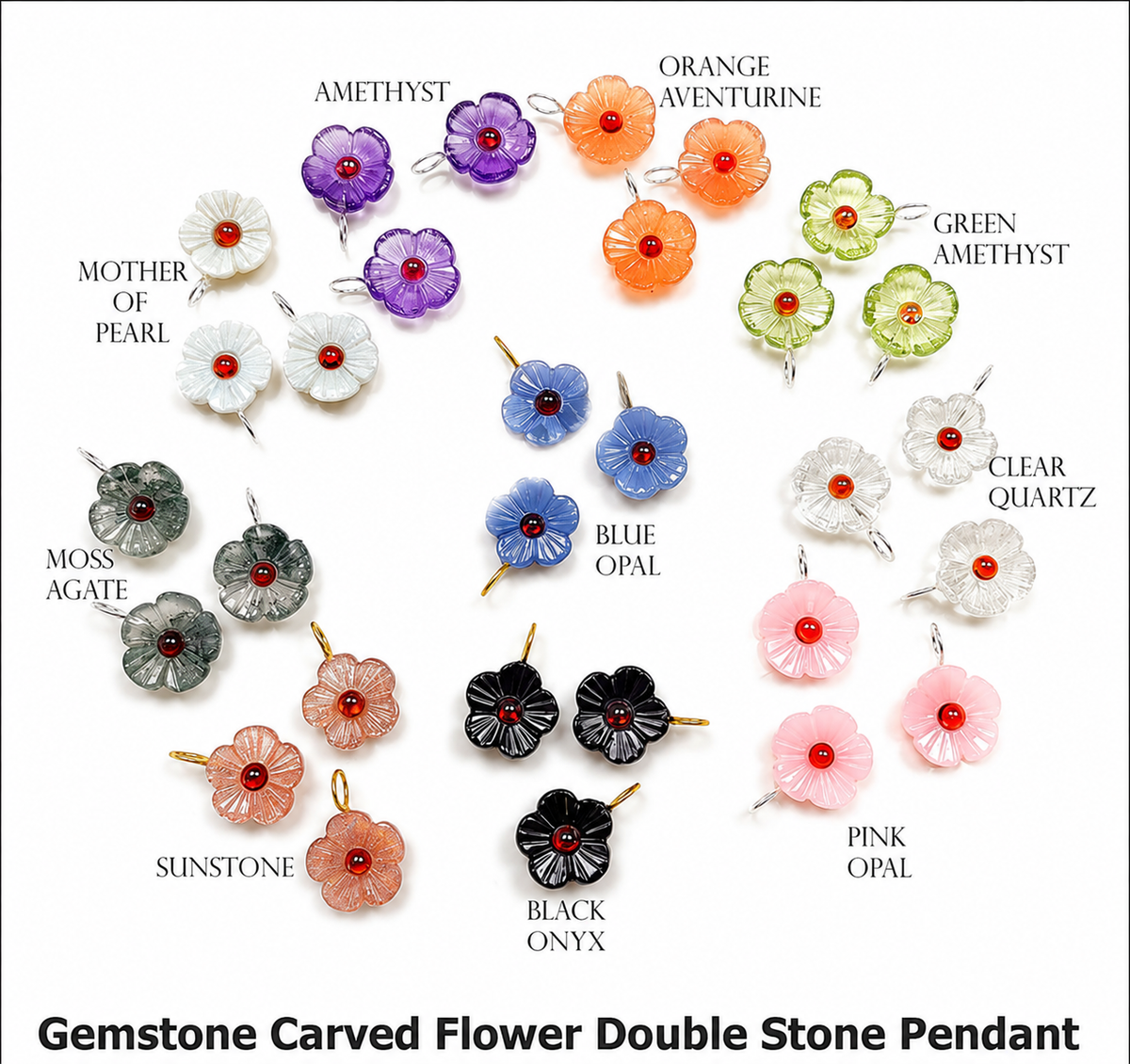 Gemstone Carved Flower Double Stone Pendant