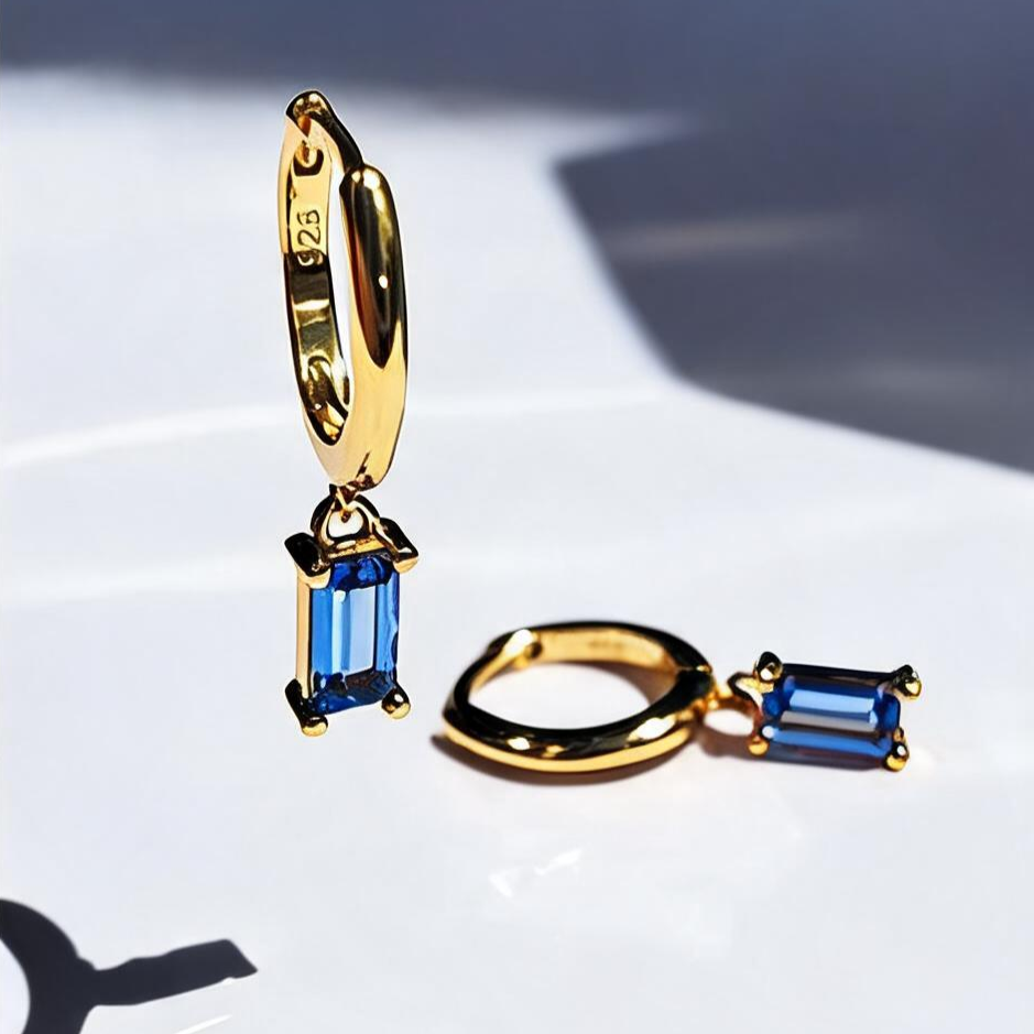 Baguette Birthstone Dangle Earrings