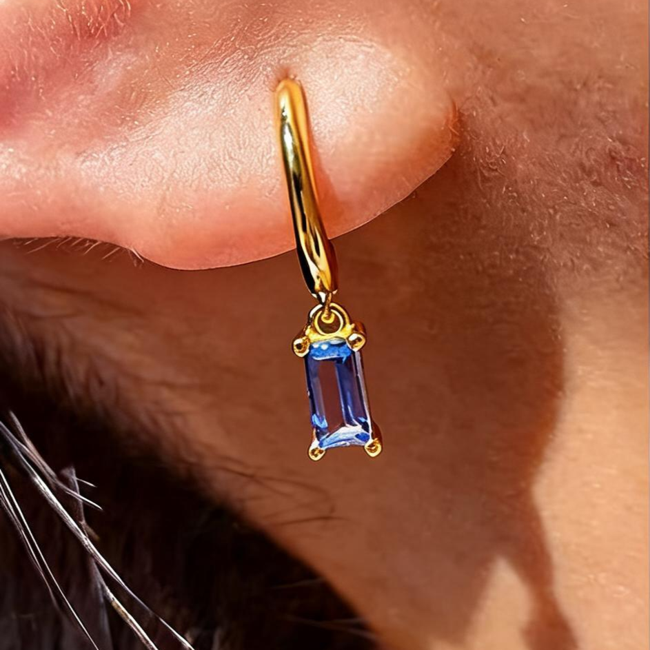 Baguette Birthstone Dangle Earrings