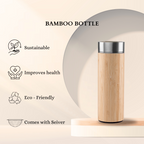 Bamboo Water Bottle with Stainless Steel Flask & Tea Strainer | Double Wall Vacuum Insulated Hot & Cold Bottle (500ml) | Leak-Proof Eco-Friendly Bamboo Bottle for Daily Hydration