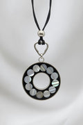 Silver Plated Mother-of-Pearl Inlay Circular Pendant Necklace