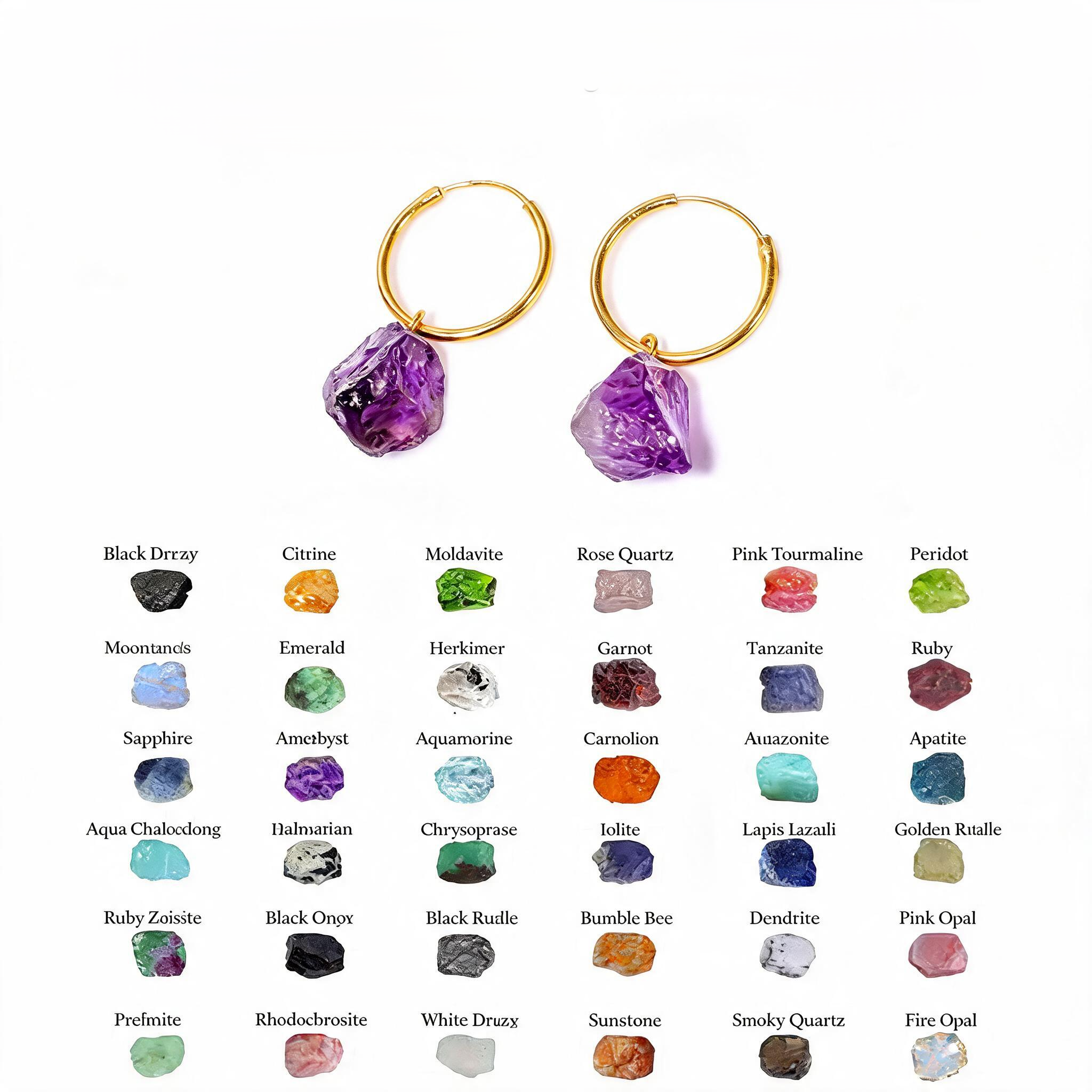 Raw Gemstone Hoop Earrings