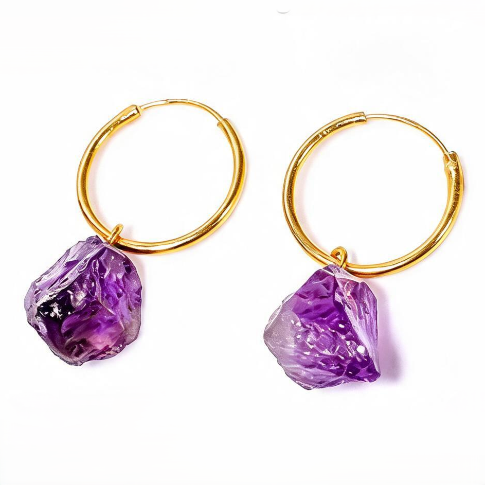 Raw Gemstone Hoop Earrings