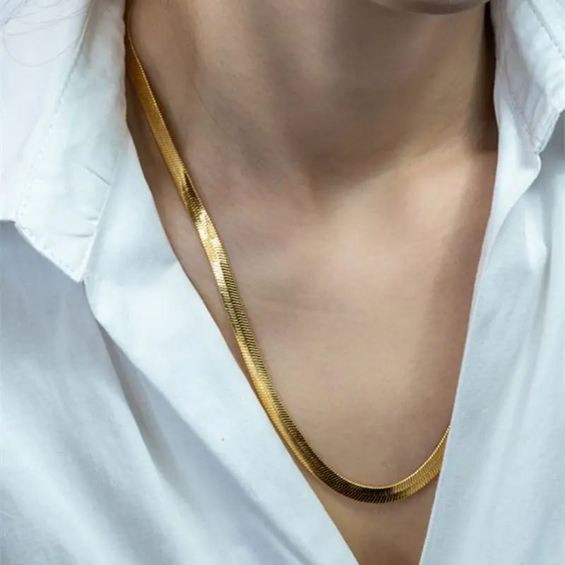 Stainless steel, Snake chain for women 18 k gold plated Colour:- GoldAnti tarnish necklace