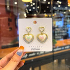 Heart Shape Rhinestones & Pearl Earrings