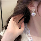 Heart Shape Rhinestones & Pearl Earrings