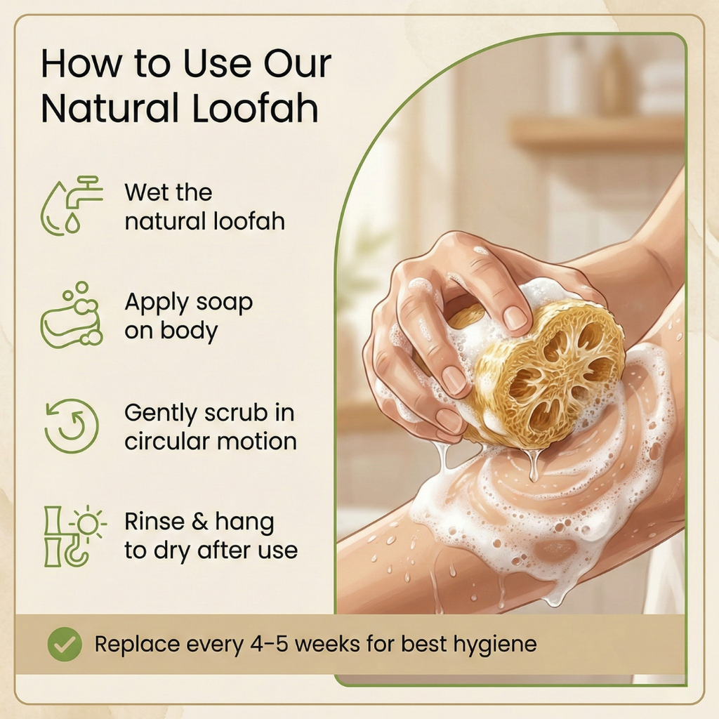 Natural Loofah Bath Scrubber – 100% Biodegradable Body Exfoliator | Plastic-Free Bath Sponge