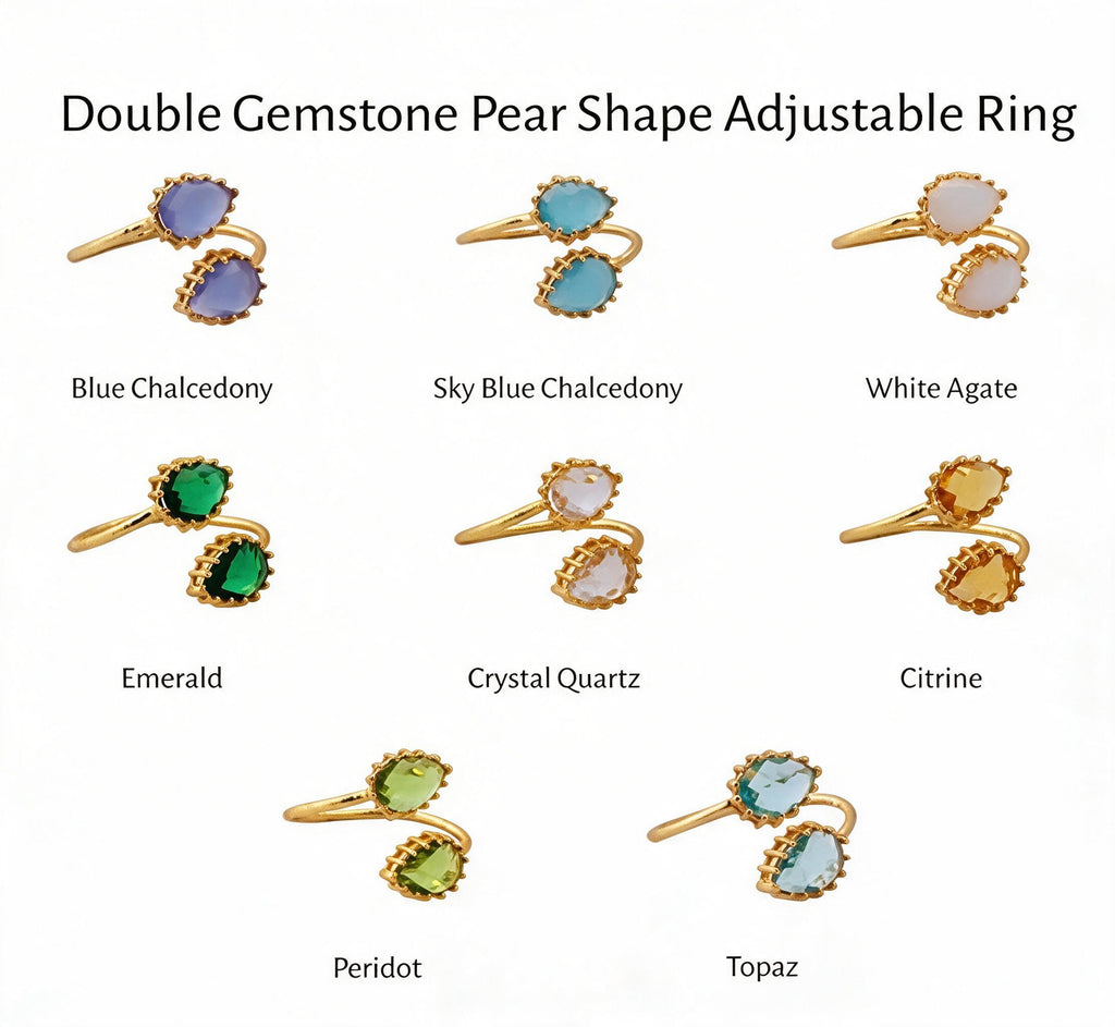 Double Gemstone Pear Shape Adjustable Ring