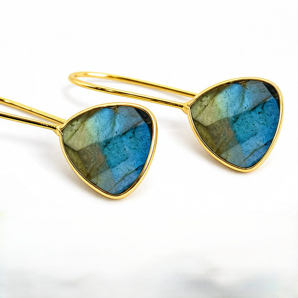 Trillion Bezel Gemstone Earrings