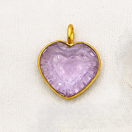 Gemstone Carved Heart Bezel Set Pendant