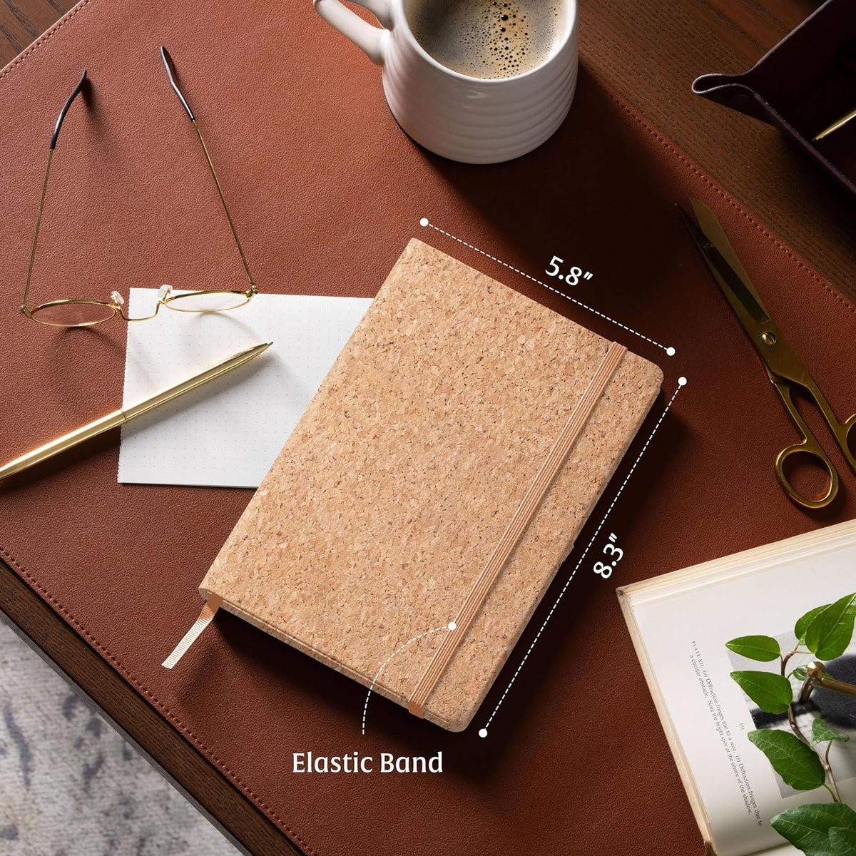 Eco-Friendly Cork Diary – A5 Hardbound Journal with 160 Pages (90 GSM) | Natural Cork Cover, Pen Holder, Elastic Closure & Bookmark | Sustainable Notebook for Work, Study & Gifting