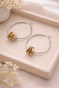 Dual-Tone Hoop Earrings with 18K Gold Accents – Silver Finish Metal Hoops