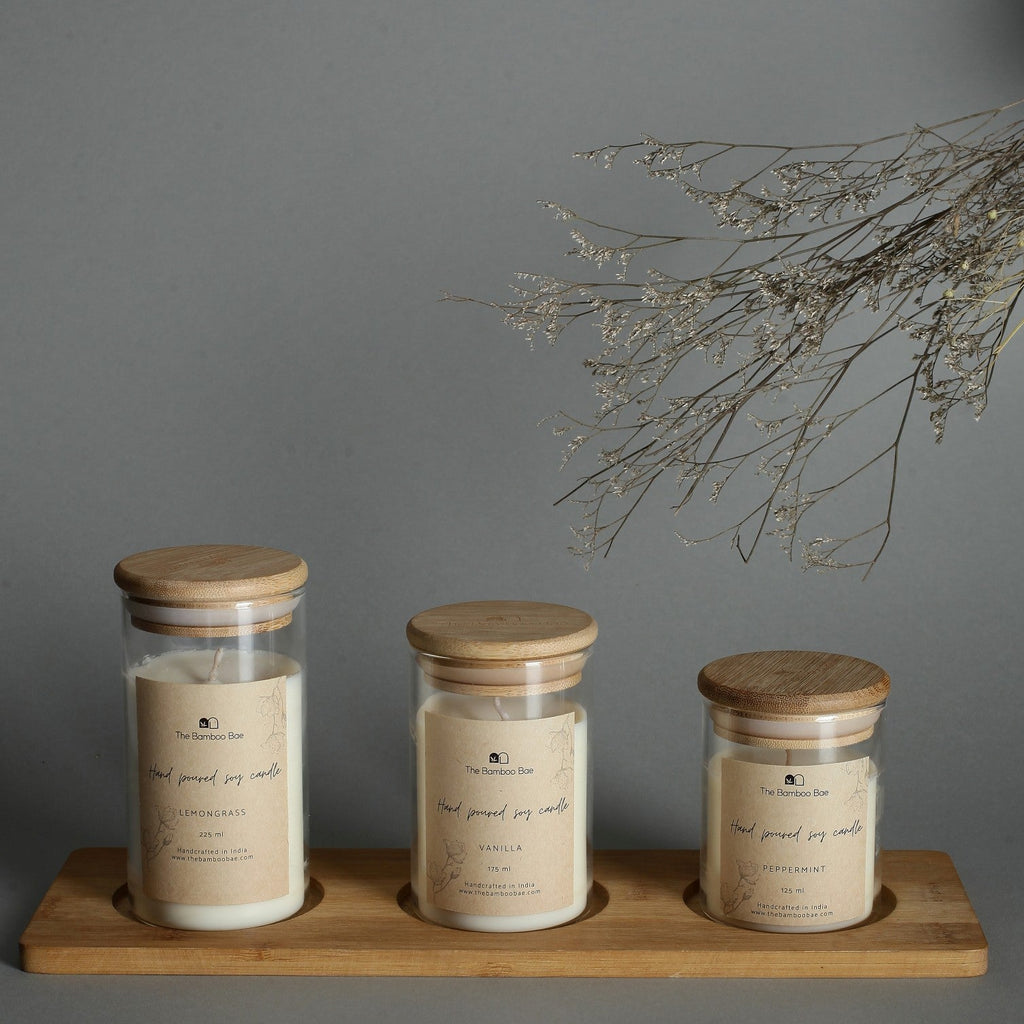 Eco Friendly Corporate Gifts – Bamboo Lid Jar Soy Candles Set – The Bamboo Bae