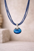 Blue Resin Pendant Silver Plated Cord Necklace
