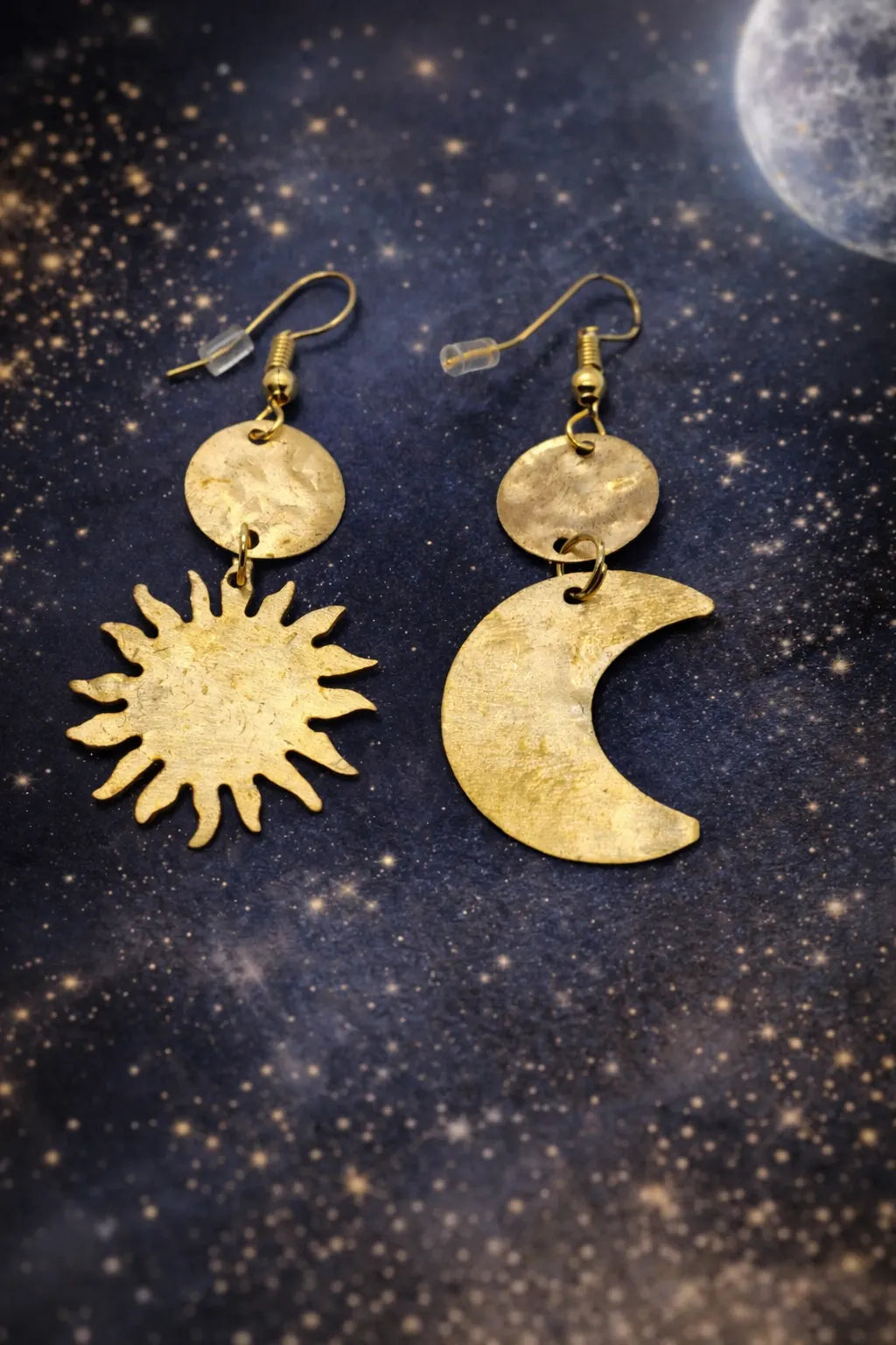 Celestial Sun & Moon Gold Finish Earrings