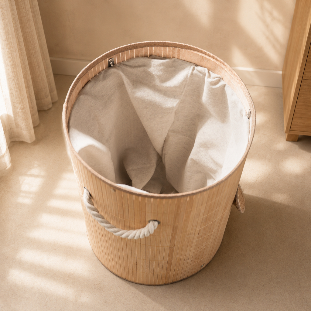 Bamboo Laundry Basket with Removable Fabric Liner & Cotton Rope Handles